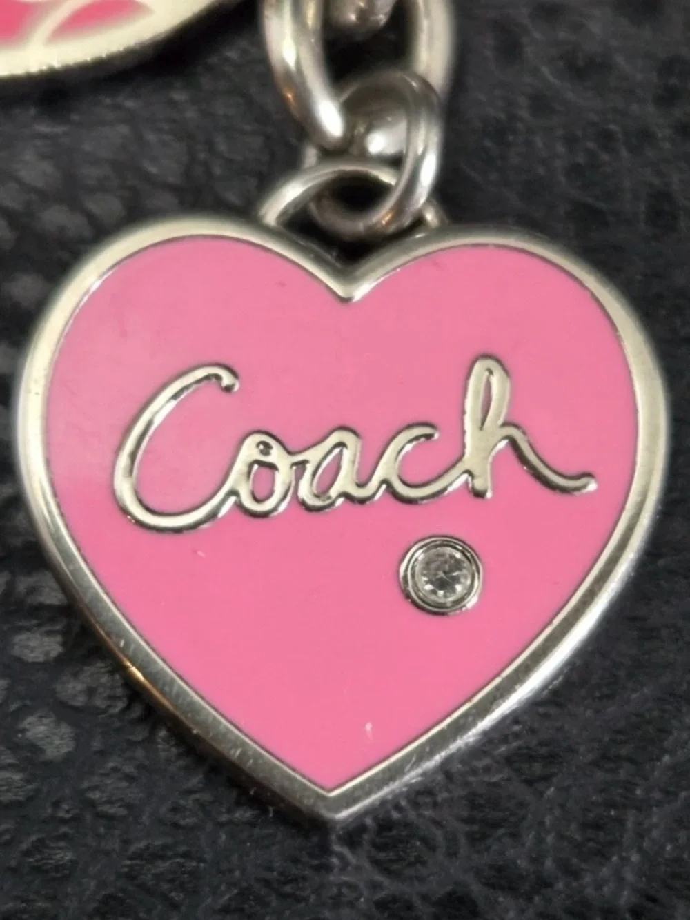 Vintage Coach Pink Heart Charm Keychain / Bag Charm - Breast Cancer Awareness
